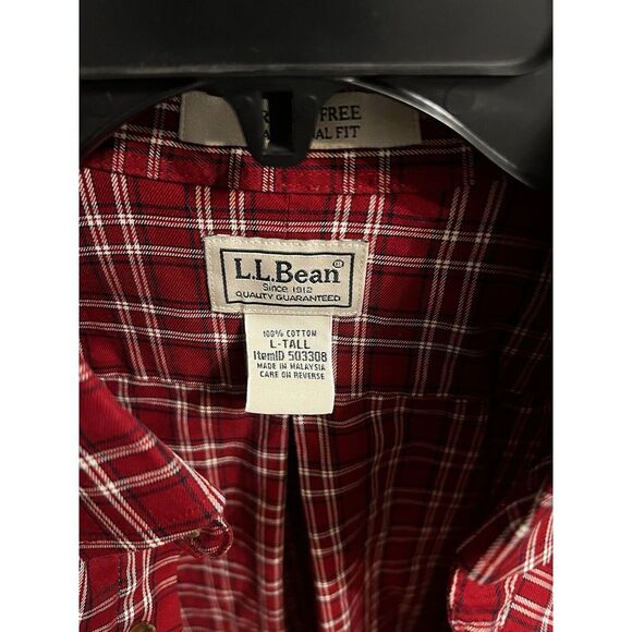 L.L. Bean Mens Red Plaid Button Down Shirt size  L Tall - Picture 6 of 9